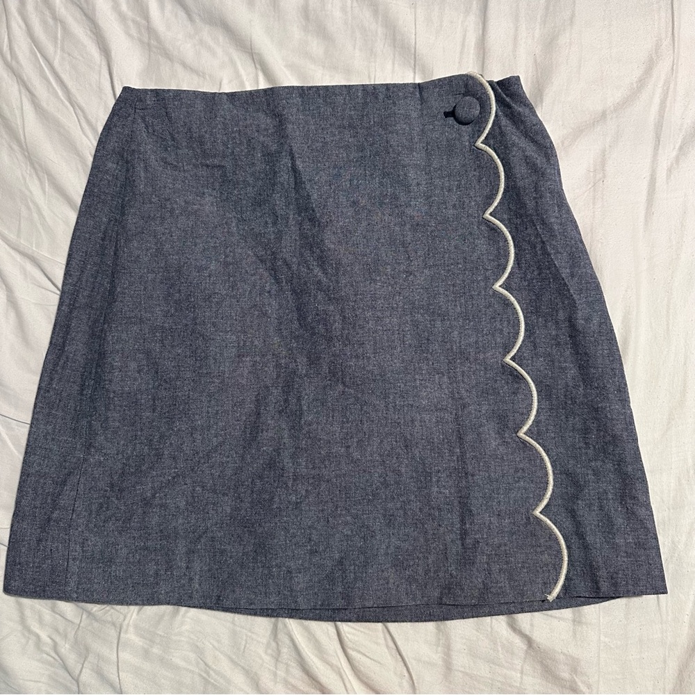 Scallop-Trim Blue grey Mini Skirt with white